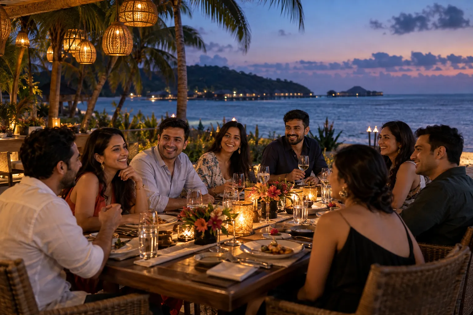 Colleagues at an incentive dinner by the sea
